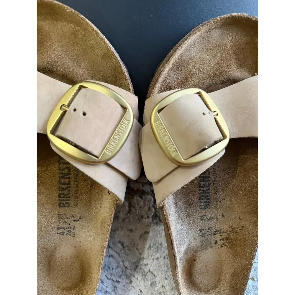 Birkenstock Madrid Big Buckle Nubuck Leather Sandals Sandcastle Sz 10-10.5